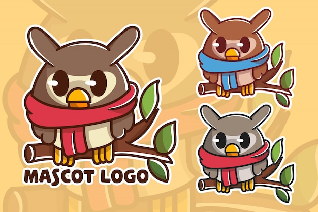 Conjunto de lindo logotipo de mascota búho