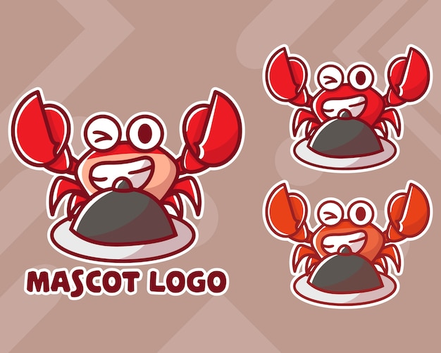 conjunto de lindo logotipo de mascota cangrejo con apariencia opcional.
