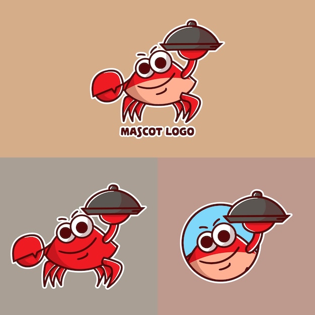 conjunto de lindo logotipo de mascota cangrejo
