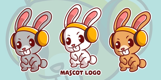 Vector conjunto de lindo logotipo de mascota de conejo