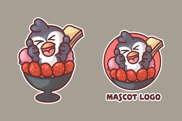 Vector conjunto de lindo logotipo de mascota de helado de pingüino con apariencia opcional.