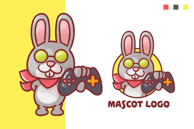 conjunto de lindo logotipo de mascota de juego de conejo con apariencia opcional.