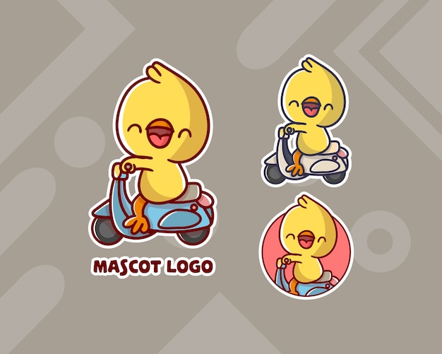conjunto de lindo logotipo de mascota de pollo vespa con apariencia opcional.