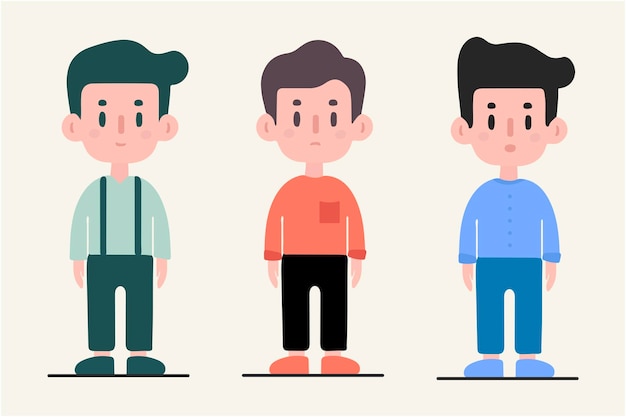 conjunto de lindo niño adolescente de pie plano cuerpo completo personaje de dibujos animados niño masculino para la animación