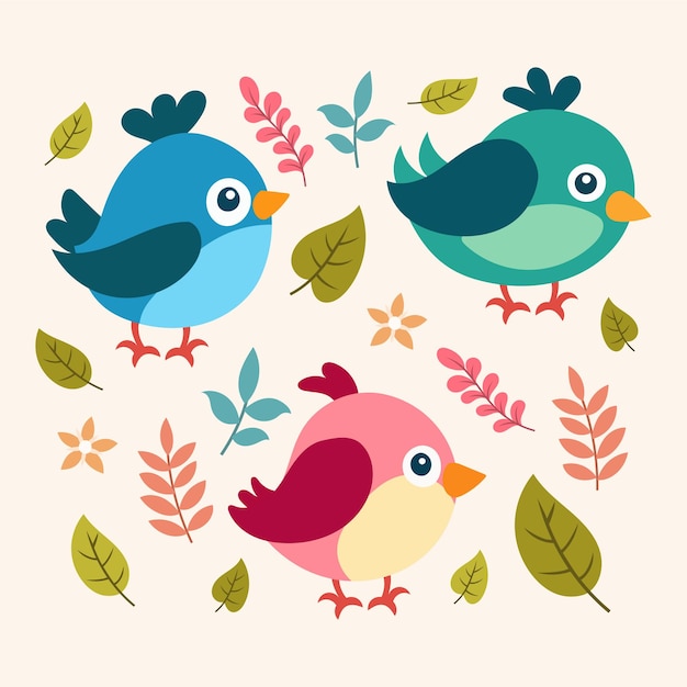 Vector conjunto, de, lindo, pájaros, vector, ilustración