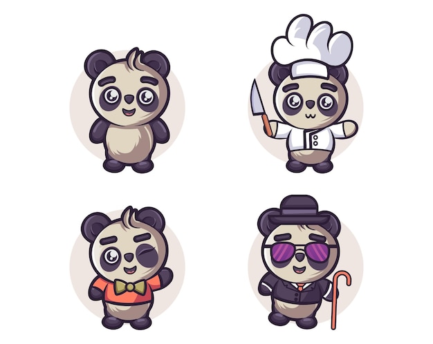 conjunto, de, lindo, panda, animal, caricatura, carácter, vector