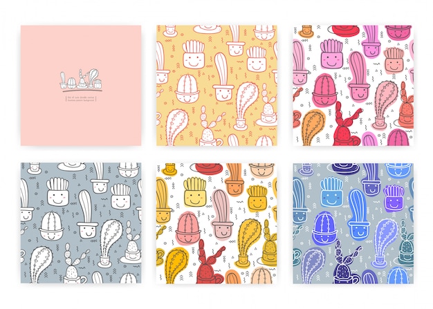 Conjunto de lindo patrón de cactus inconsútil. Ilustraciones de vectores para el diseño de papel de regalo.