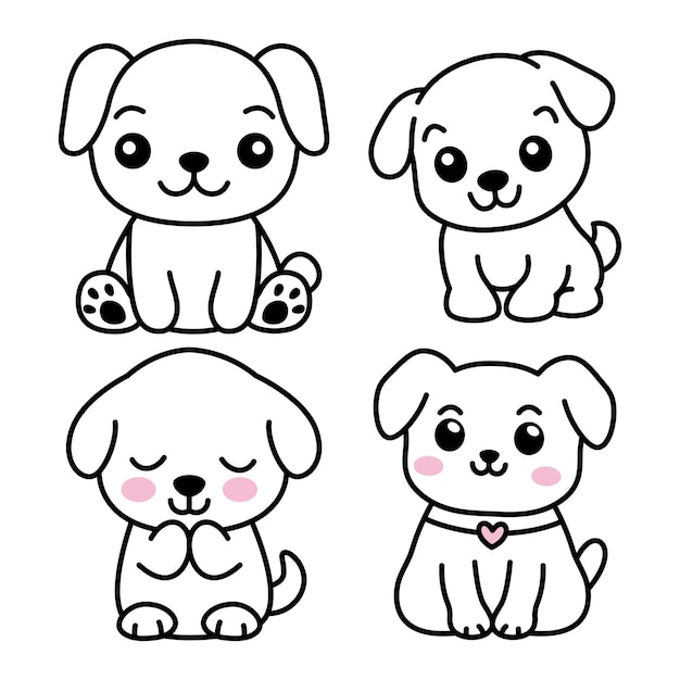 Conjunto de lindo perro cachorro blanco personaje animal de mascota en estilo Doodle