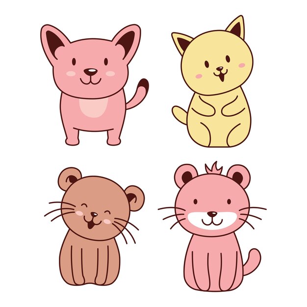 Conjunto de lindo perro cachorro león leona gato grande animal personaje de dibujos animados con expresión feliz