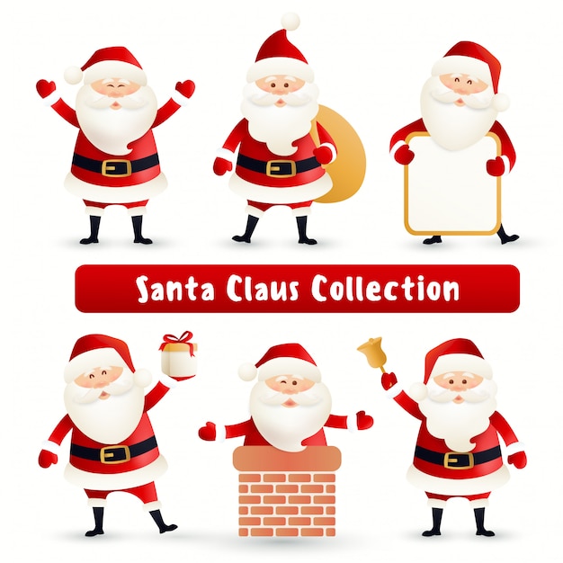 Conjunto de lindo personaje de dibujos animados de santa claus