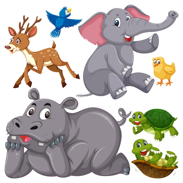 Conjunto de lindo personaje de dibujos animados de vida silvestre