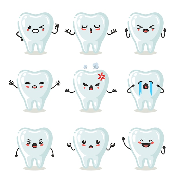 Conjunto de lindo personaje de diente uso para ilustración o mascota
