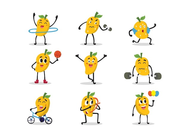 Conjunto de lindo personaje de mango en diferentes poses.