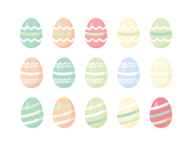 Conjunto lindo vector huevo de Pascua aislado en huevos de colores pastel blanco