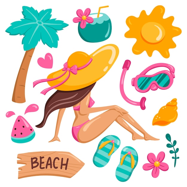 Vector conjunto, de, lindo, verano, elementos, clip art