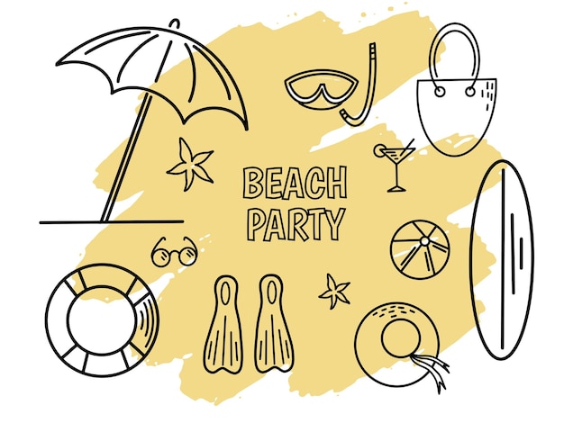 Conjunto de lindos accesorios de verano Colección de elementos de vector plano para fiesta en la playa