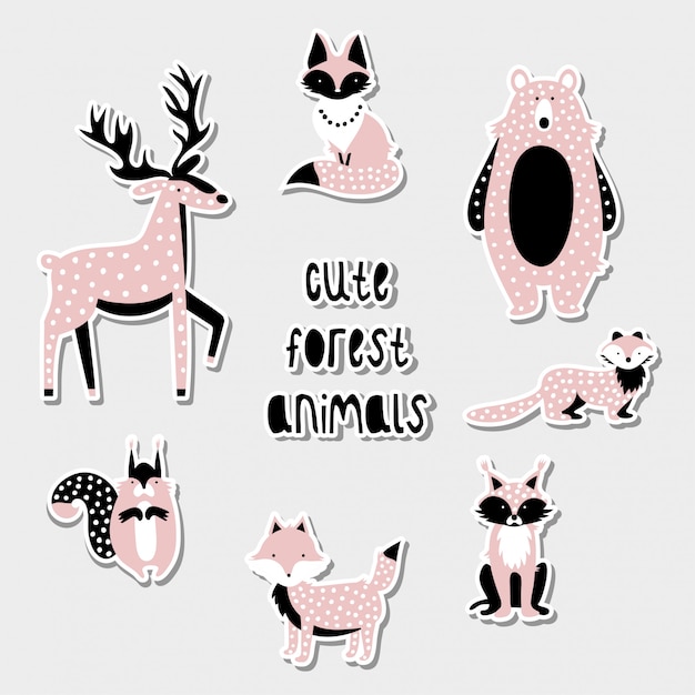 Conjunto de lindos animales del bosque