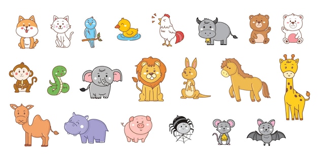 Vector conjunto de lindos animales de dibujos animados del mundo ilustración vectorial aislada en blanco conjunto de iconos