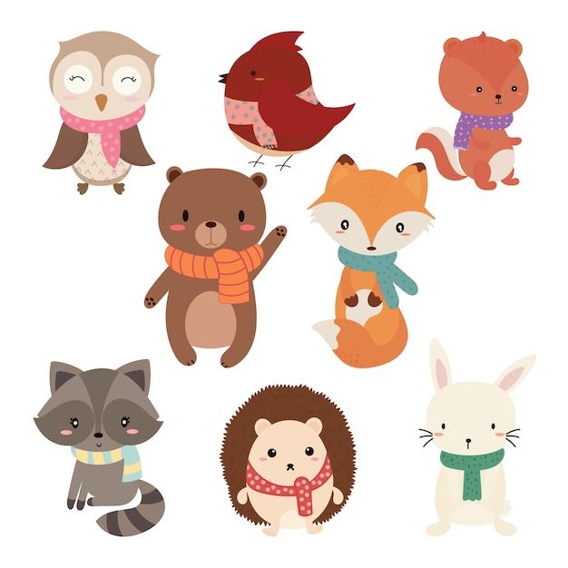 Conjunto de lindos animales de invierno