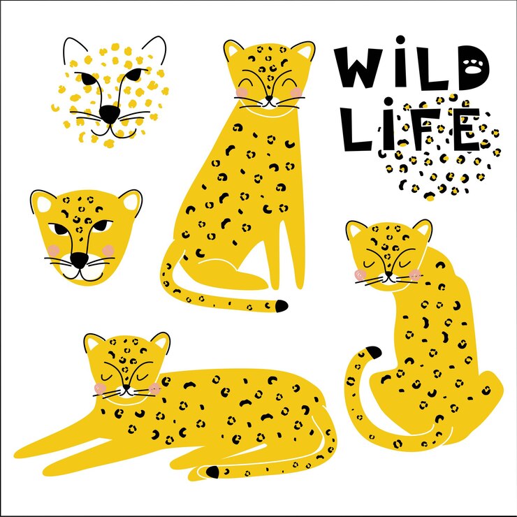 Conjunto con lindos animales leopardo sobre un fondo blanco Ilustración vectorial
