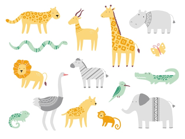 Conjunto de lindos animales de zoológico africano
