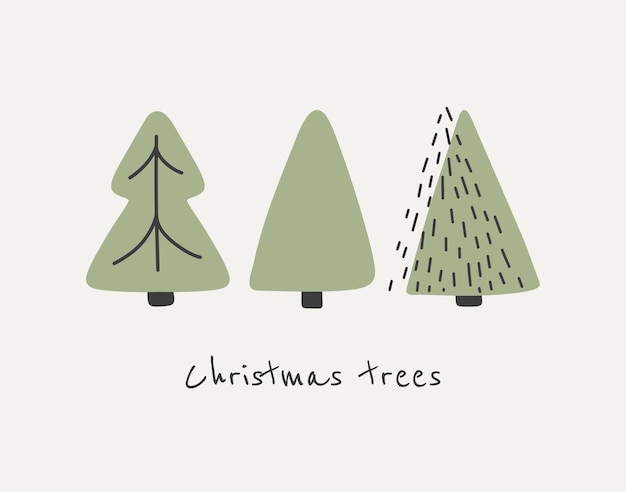 Un conjunto de lindos árboles de navidad diseño plano