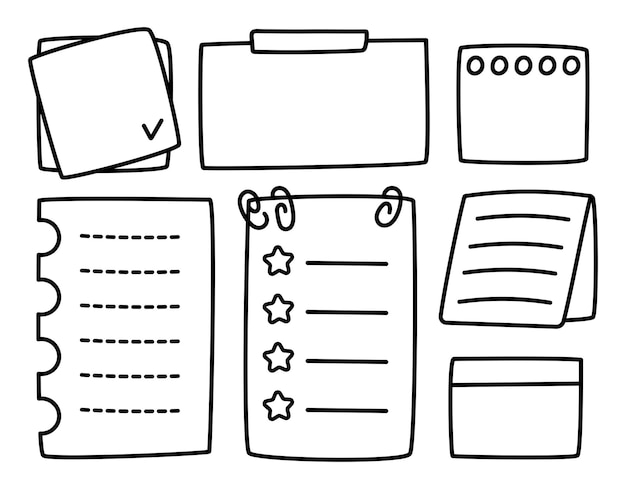 Conjunto de lindos blocs de notas hojas de tareas recordatorios concepto de papelería de escuela u oficina papel pegajoso lindo