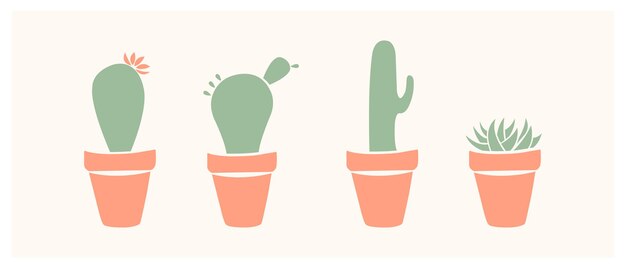 Conjunto de lindos cactus y suculentas, ilustración vectorial en estilo plano