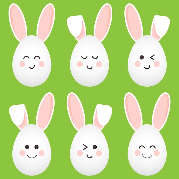 Vector conjunto de lindos conejitos de pascua con diferentes emociones