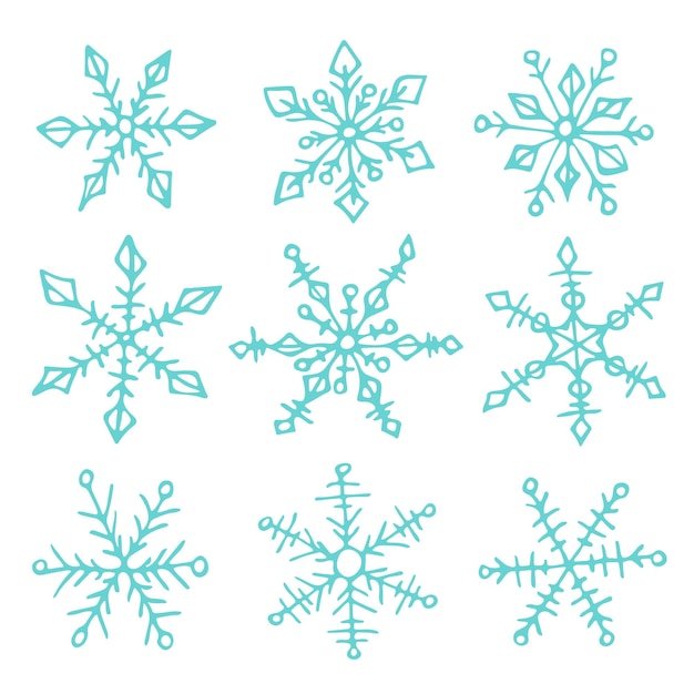 Conjunto de lindos copos de nieve dibujados a mano Navidad y Año Nuevo doodle clipart