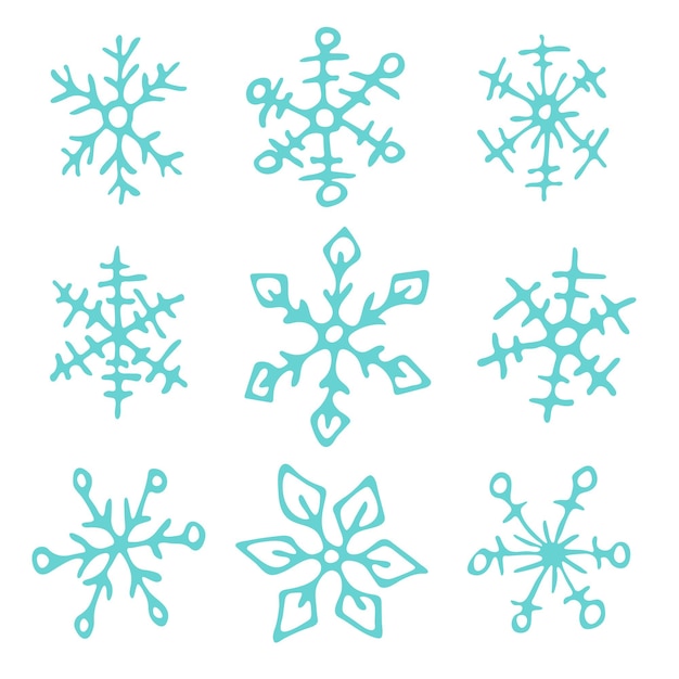 Conjunto de lindos copos de nieve dibujados a mano Navidad y Año Nuevo doodle clipart
