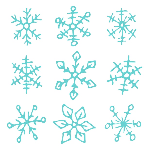 Vector conjunto de lindos copos de nieve dibujados a mano navidad y año nuevo doodle clipart