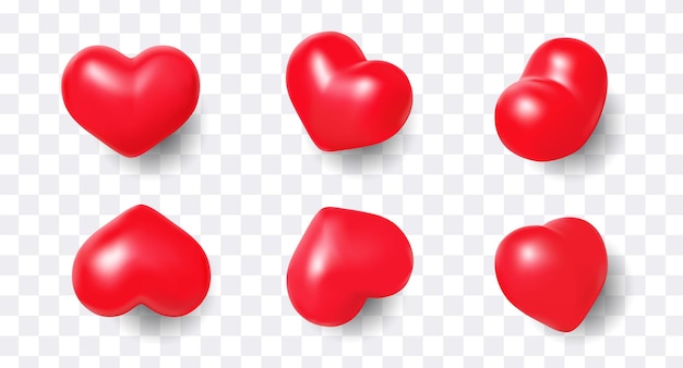 Conjunto de lindos corazones realistas 3d aislado