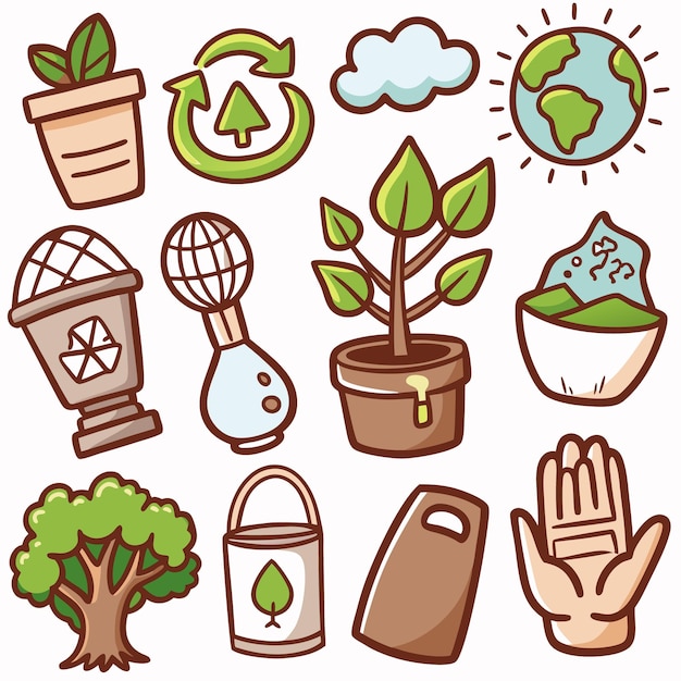 Conjunto de lindos dibujos para la conciencia ambiental