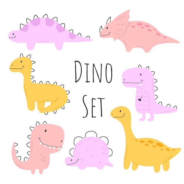 Conjunto de lindos dinosaurios en estilo escandinavo Colección de bebé tsio aislado sobre fondo blanco Ilustración vectorial