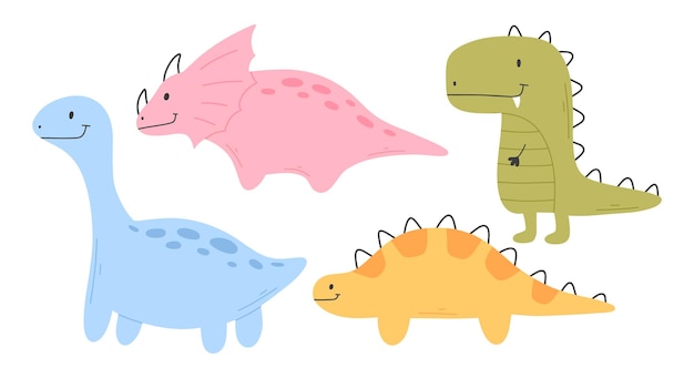Conjunto de lindos dinosaurios en estilo escandinavo Colección de bebé tsio aislado sobre fondo blanco Ilustración vectorial