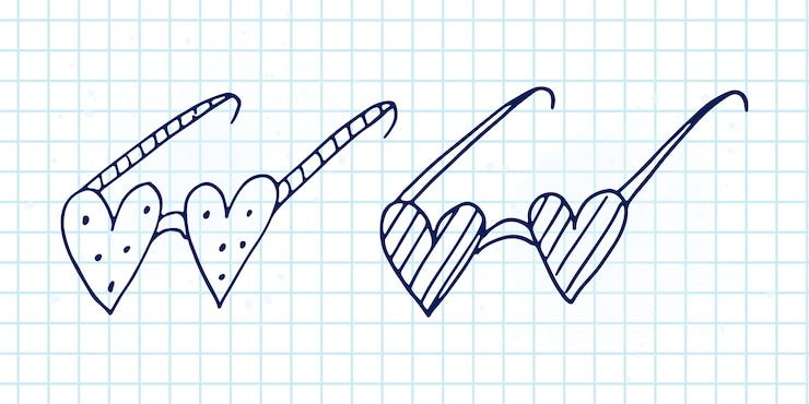 Vector conjunto de lindos elementos de garabatos dibujados a mano sobre el amor pegatinas de mensajes para aplicaciones iconos para eventos románticos y bodas del día de san valentín un cuaderno a cuadros gafas en forma de corazón