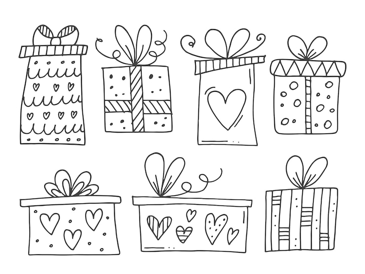Vector conjunto de lindos elementos de garabatos dibujados a mano sobre pegatinas de mensajes de amor para aplicaciones iconos para eventos románticos del día de san valentín y cajas de regalo de boda con adornos, cintas, lazos y corazones