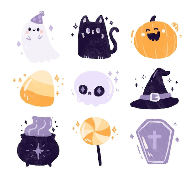 Vector conjunto de lindos elementos de halloween.