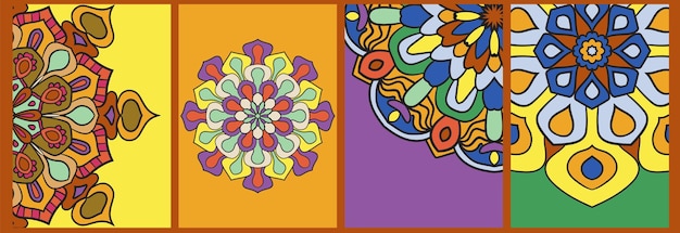 Conjunto de lindos fondos de mandala coloridos aislados tarjeta de volante de banner con flores ornamentales