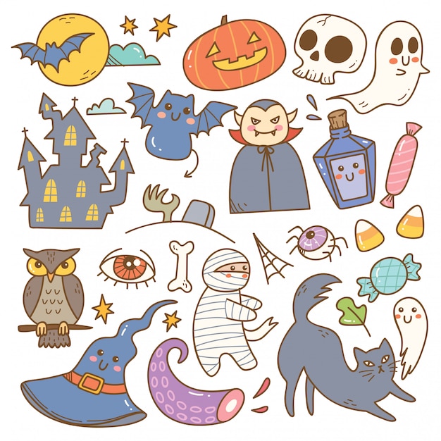 Conjunto de lindos garabatos de Halloween