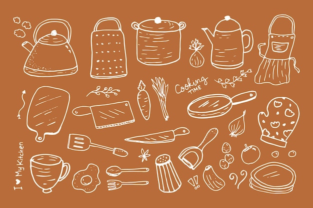 Vector un conjunto de lindos garabatos con tema de cocina