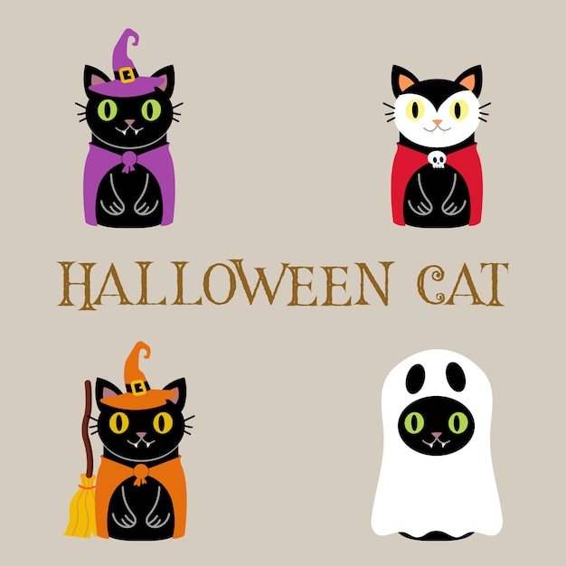 Vector conjunto de lindos gatos de halloween