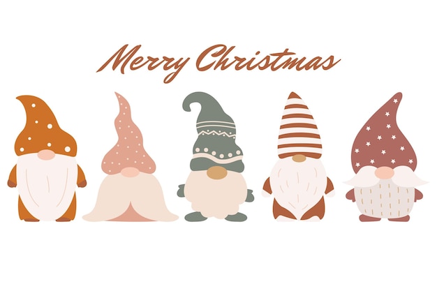 Vector conjunto de lindos gnomos navideños pequeños personajes de santa claus. duendes navideños escandinavos