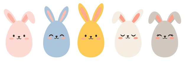 Conjunto de lindos huevos de Pascua coloridos con orejas de conejo genial para tarjetas pancartas wallpapers invitaciones