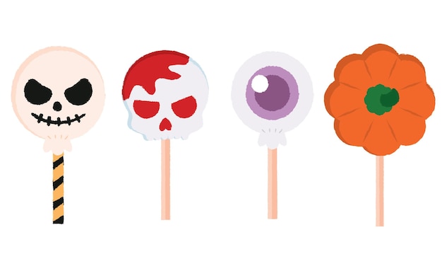 Conjunto de lindos iconos de dulces de halloween ilustración vectorial