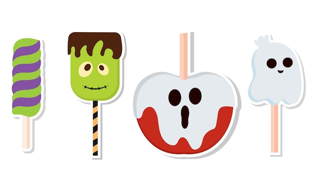 Conjunto de lindos iconos de dulces de halloween ilustración vectorial