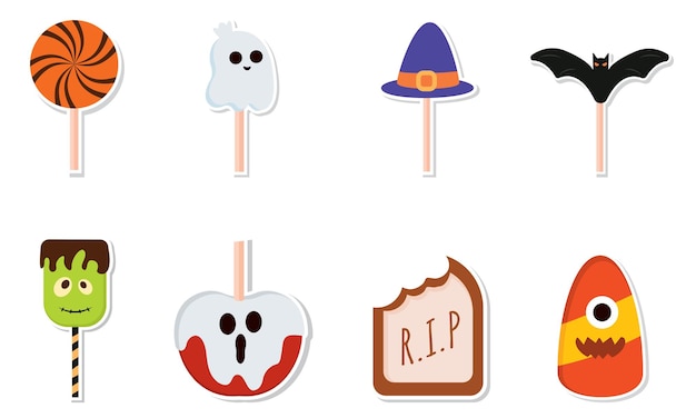 Conjunto de lindos iconos de dulces de halloween ilustración vectorial