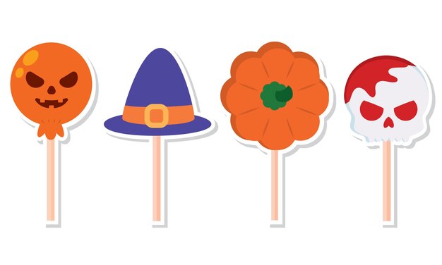 Conjunto de lindos iconos de dulces de halloween ilustración vectorial