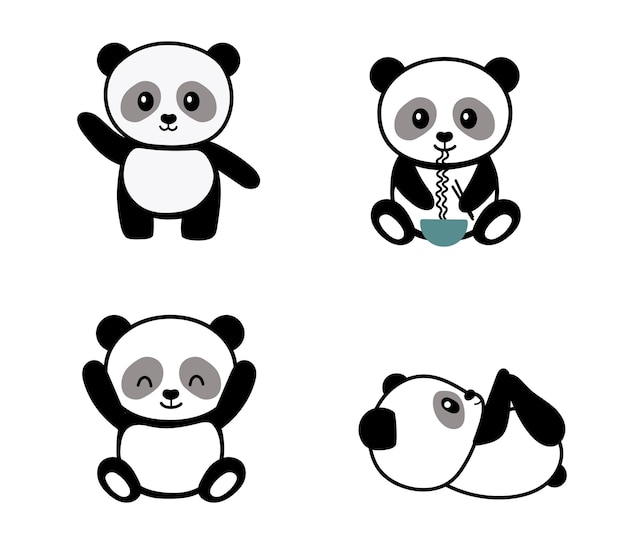 Conjunto de lindos pandas en diferentes poses.